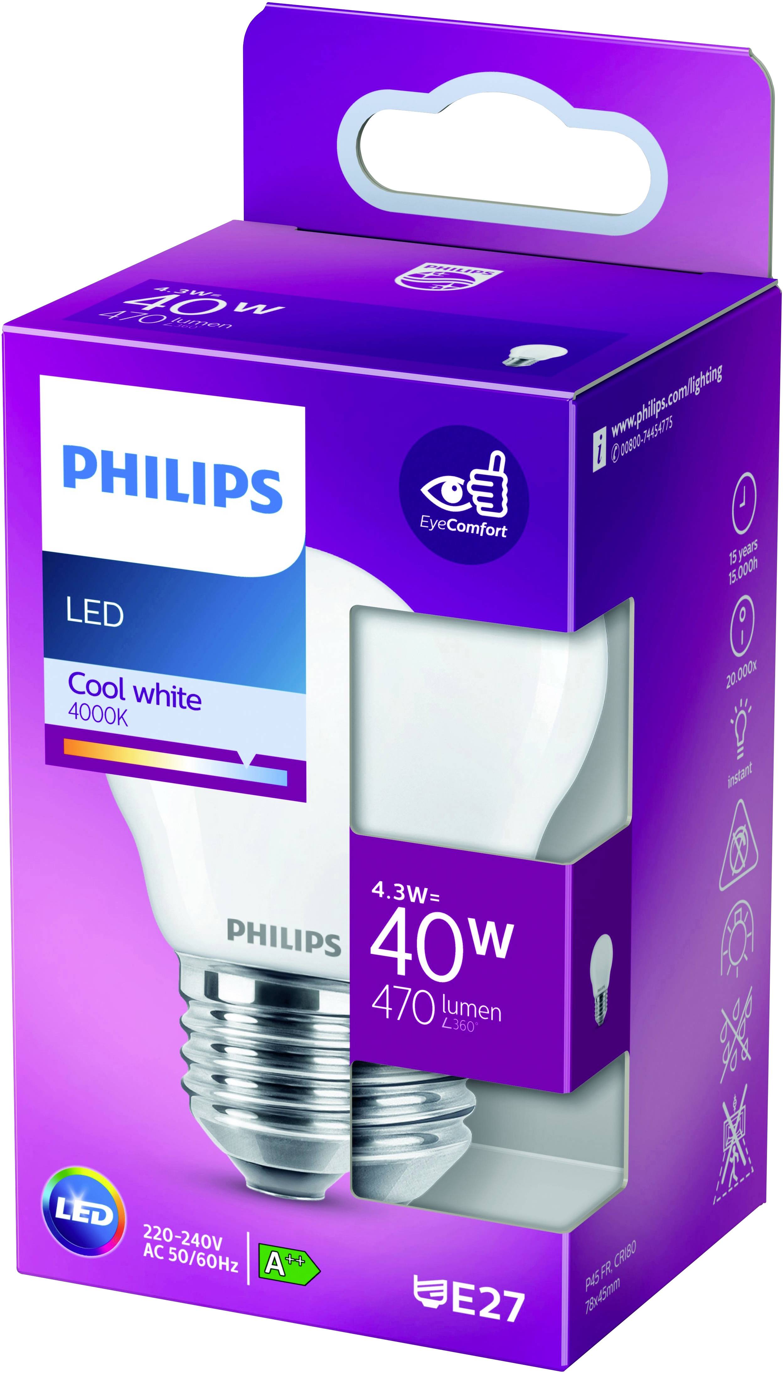 Philips LED 76281000 LED EEK F (A - G) E27 4.3W = 40W Kaltweiß (Ø x L) 4.5cm x 7.8cm 1St.