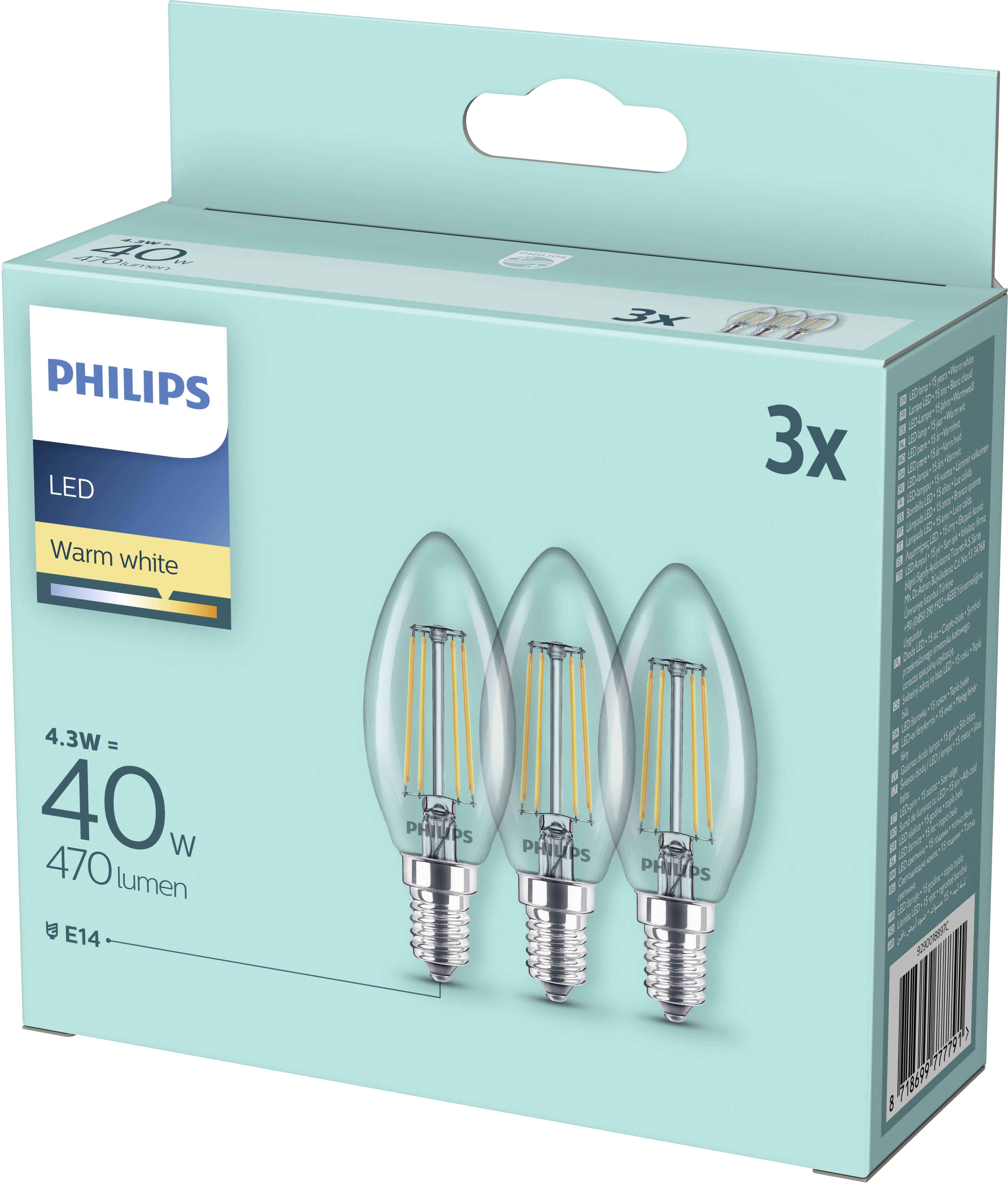 Philips LED 77779100 LED EEK F (A - G) E14 4.3W = 40W Warmweiß (Ø x L) 3.5cm x 9.7cm 3St.