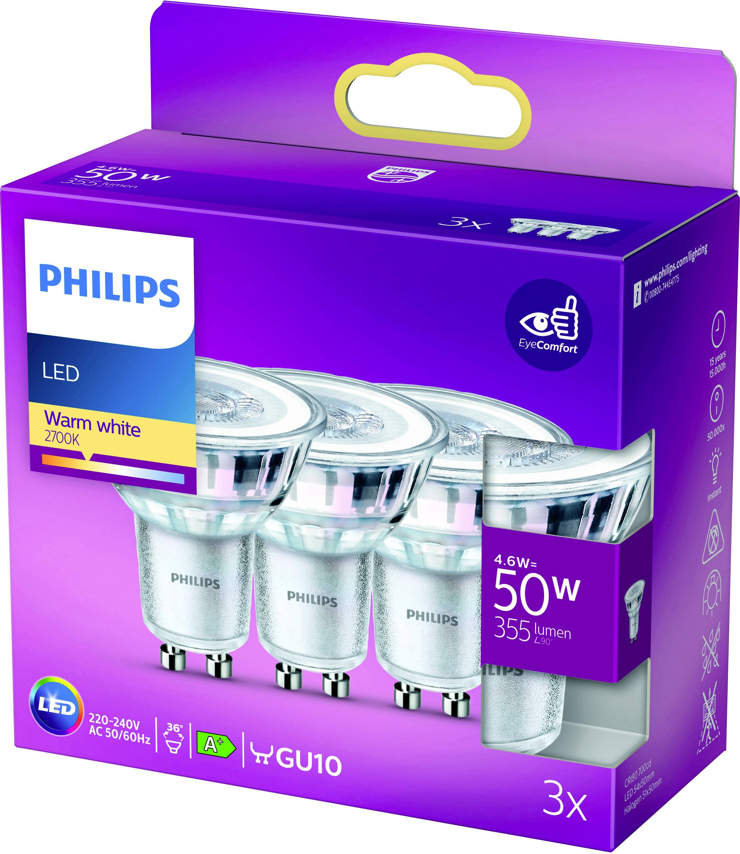 Philips LED 77611400 LED EEK F (A - G) GU10 4.6 W = 50 W Warmweiß (Ø x L) 5 cm x 5.4 cm 3 St.