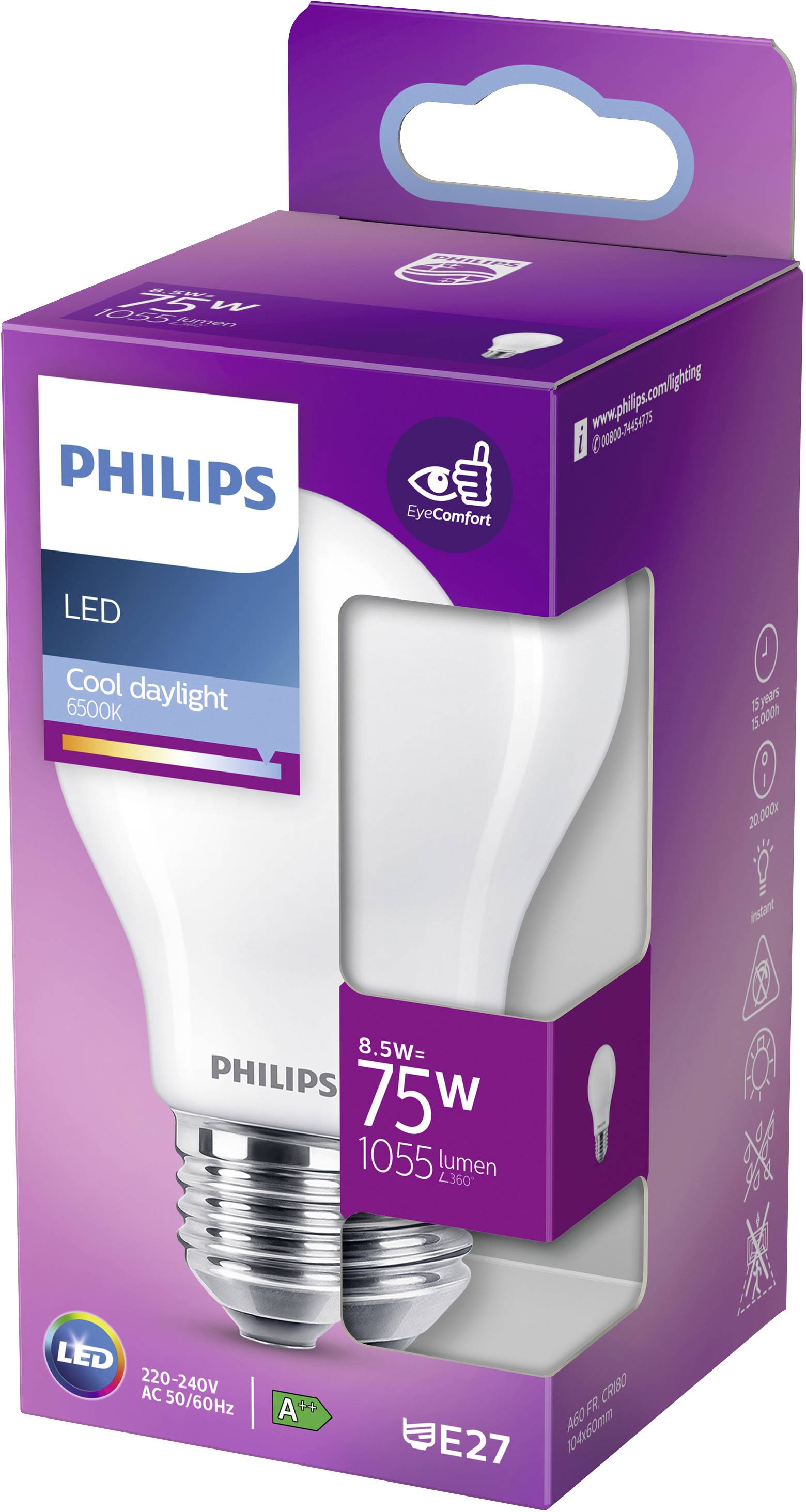 Philips LED 26675900 LED EEK E (A - G) E27 7W = 60W Warmweiß (Ø x L) 6cm x 11cm 3St.