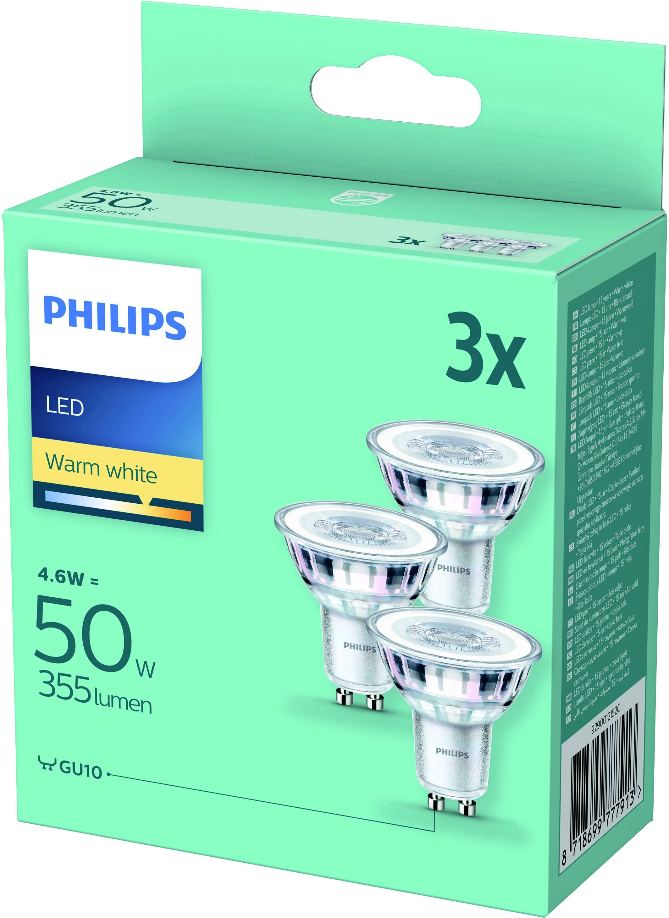 Philips LED 77791300 LED EEK F (A - G) GU10 4.6W = 50W Warmweiß (Ø x L) 5cm x 5.4cm 3St.