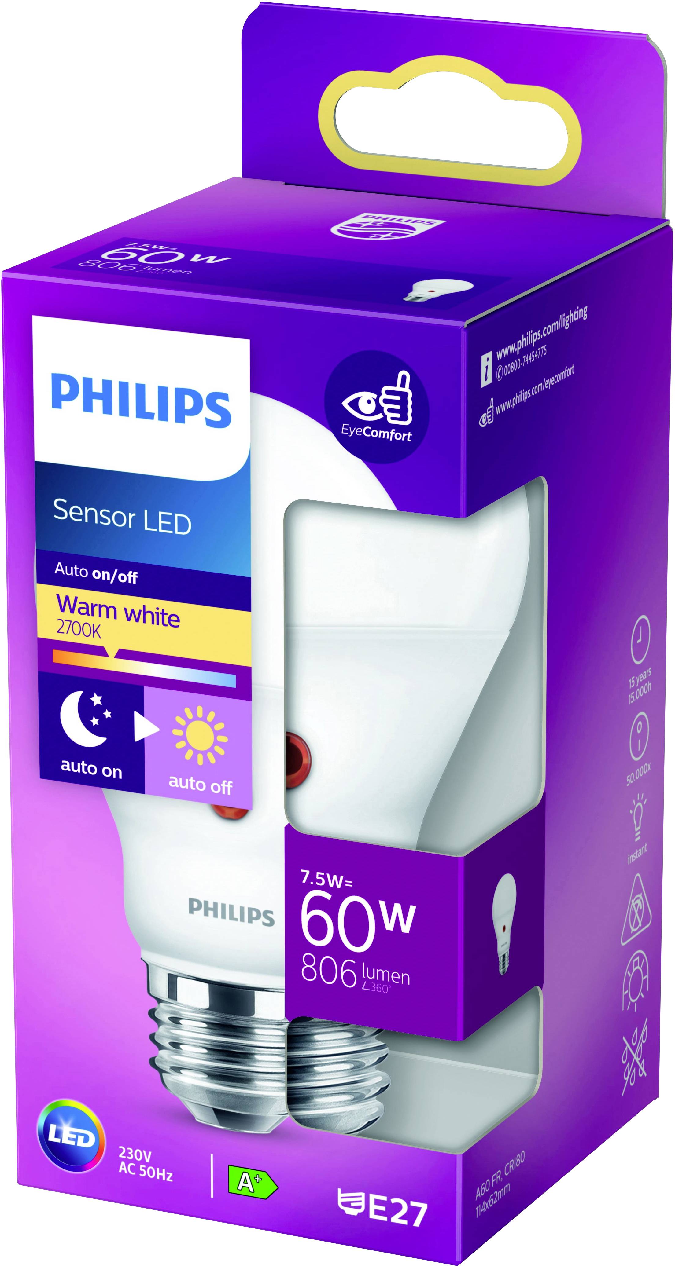 Philips LED 78269600 LED EEK F (A - G) 7.5W = 60W Warmweiß (Ø x L) 6.2cm x 11.4cm inkl. Tageslichtsensor 1St.