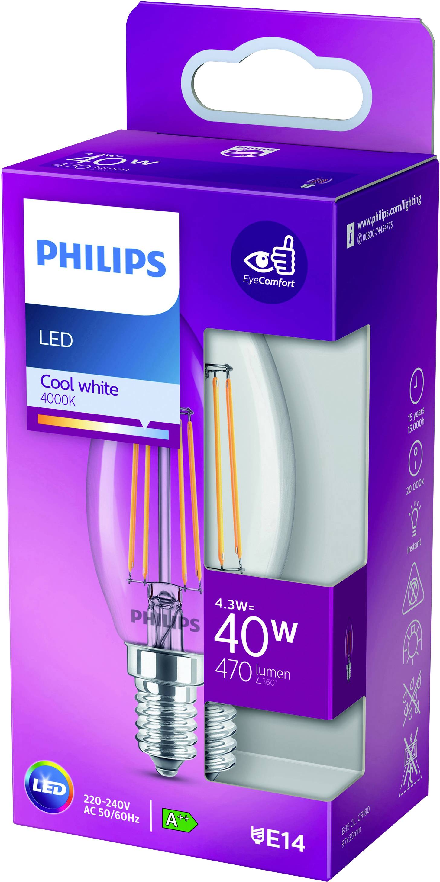 Philips LED 76217900 LED EEK F (A - G) E14 4.3W = 40W Kaltweiß (Ø x L) 3.5cm x 9.7cm 1St.