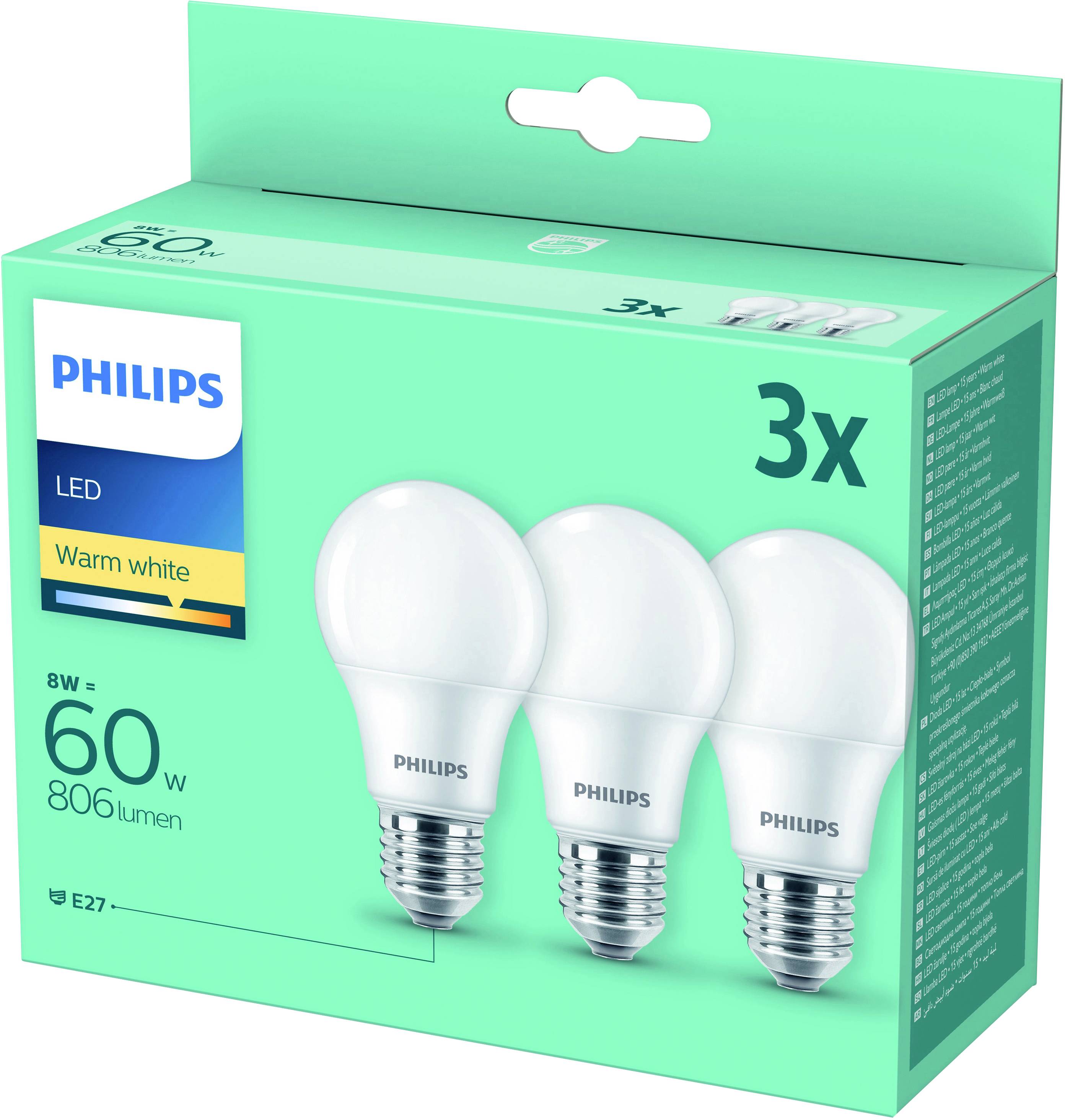 Philips LED 77549000 LED EEK F (A - G) E27 8 W = 60 W Warmweiß (Ø x L) 6 cm x 10.8 cm 3 St.