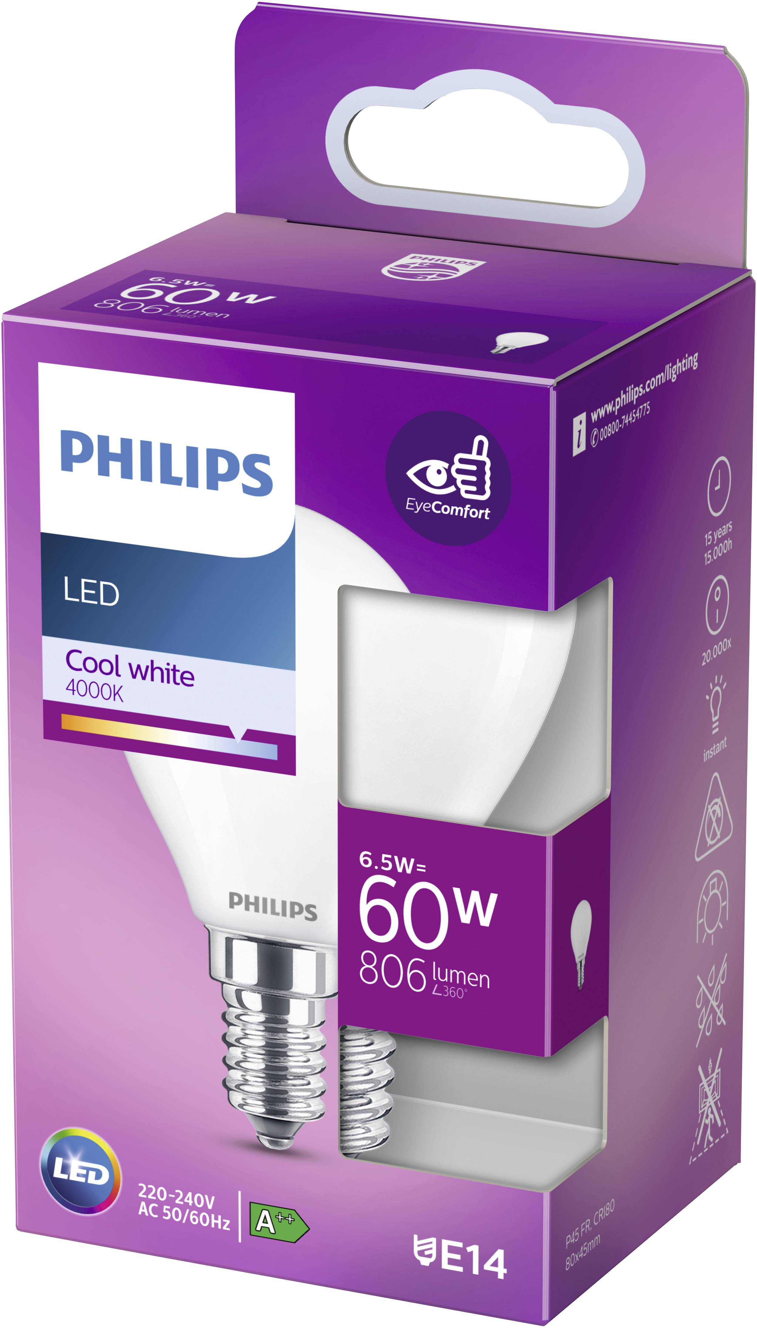 Philips LED 76287200 LED EEK E (A - G) E14 6.5W = 60W Kaltweiß (Ø x L) 4.5cm x 8cm 1St.
