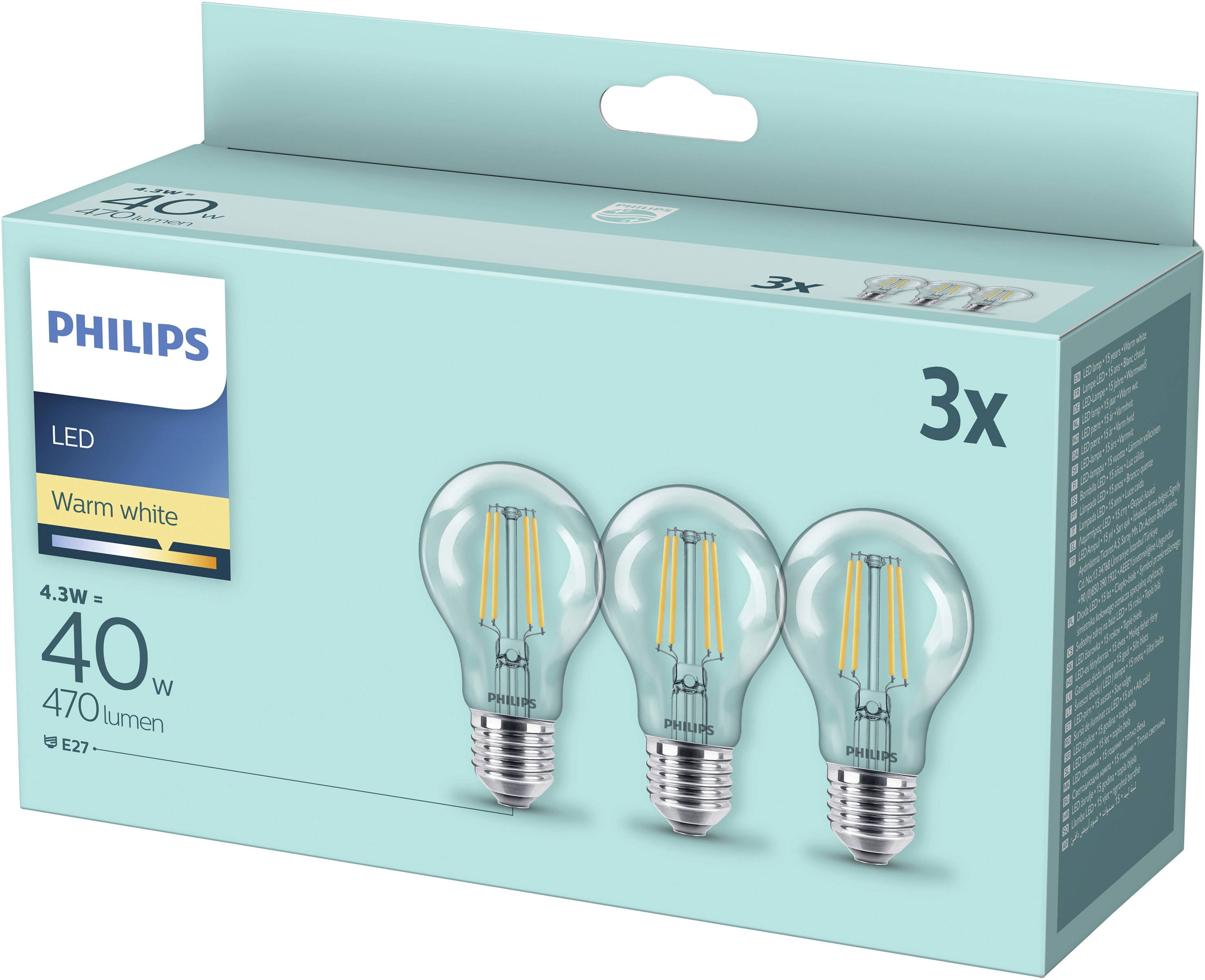 Philips LED 77775300 LED EEK F (A - G) E27 4.3 W = 40 W Warmweiß (Ø x L) 6 cm x 10.4 cm 3 St.