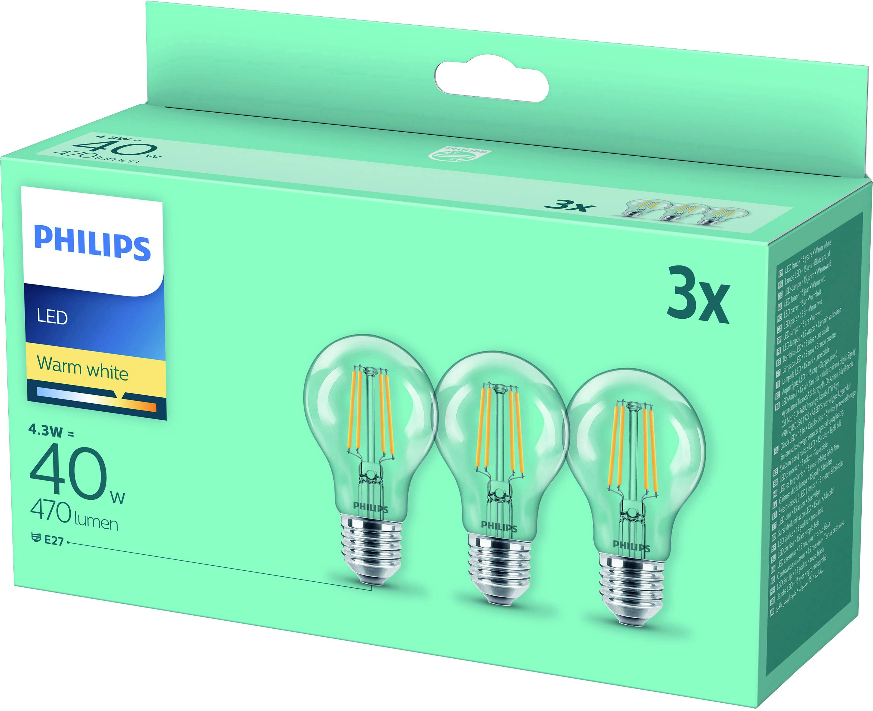 Philips LED 77775300 LED EEK F (A - G) E27 4.3 W = 40 W Warmweiß (Ø x L) 6 cm x 10.4 cm 3 St.
