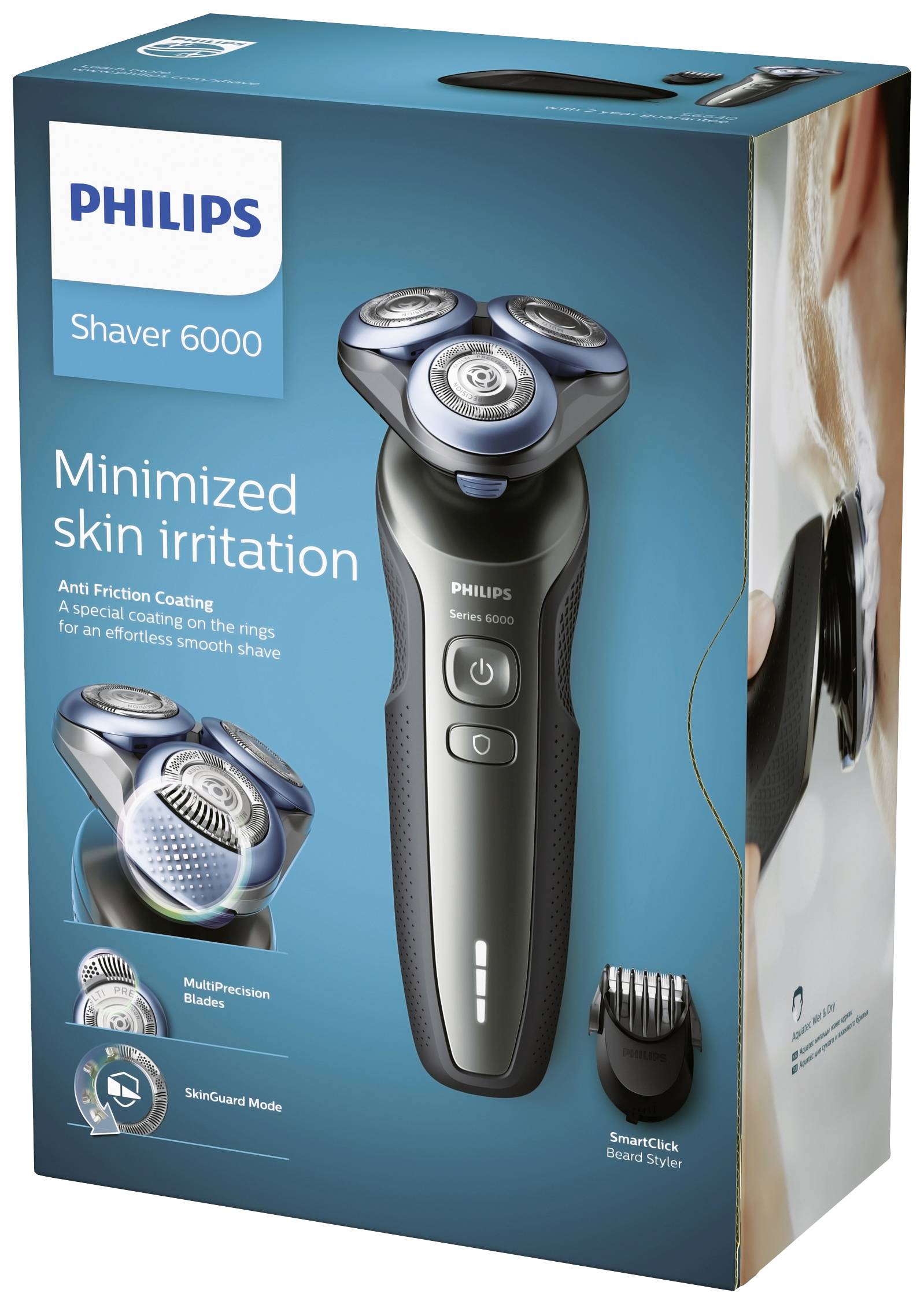 Philips S6640/44 Series 6000 Rotationsrasierer Schwarz, Blau