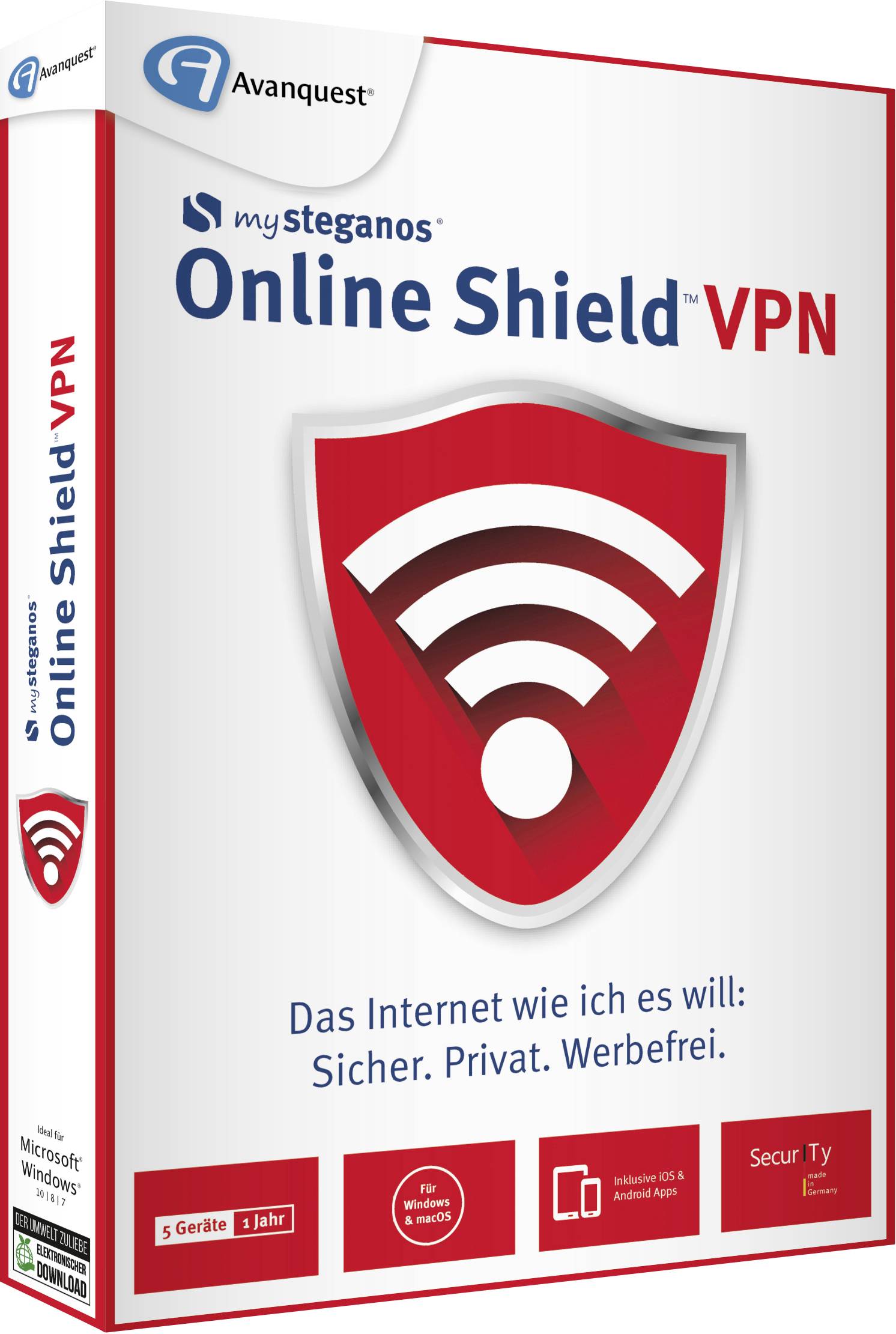 Avanquest Steganos Online Shield VPN Vollversion, 5 Lizenzen Windows, Mac, iOS, Android Systemoptimierung