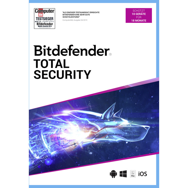 BitDefender Total Security 10 Geräte/18 Monate Windows, Mac, iOS, Android Antivirus