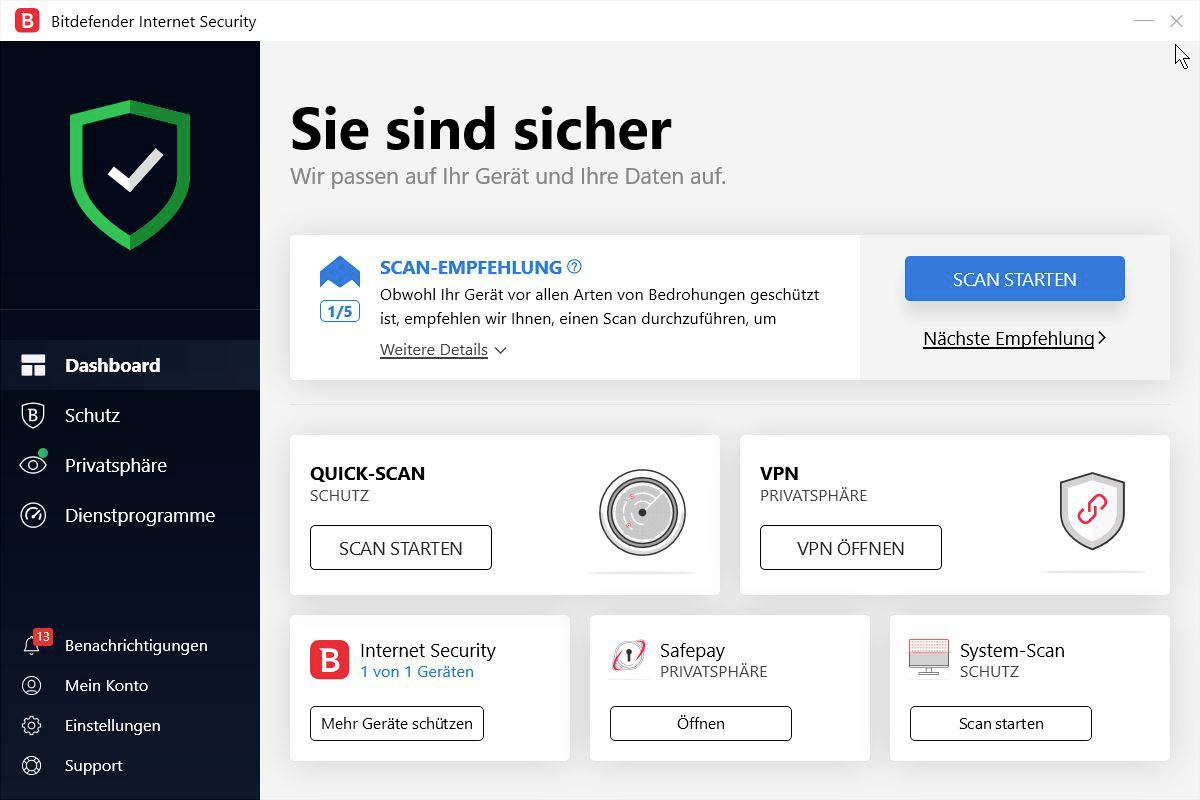 BitDefender Total Security 10 Geräte/18 Monate Windows, Mac, iOS, Android Antivirus
