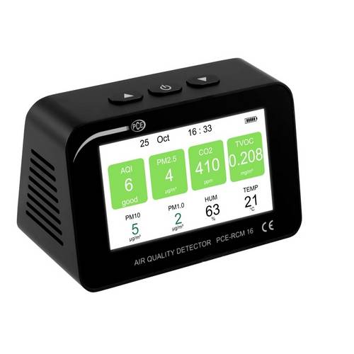 PCE Instruments Partikelzähler PCE-RCM 16 |0 … 999 µg/m³ |0 ... 5000 ppm/m³ |PM1 |PM2,5 |PM10 |