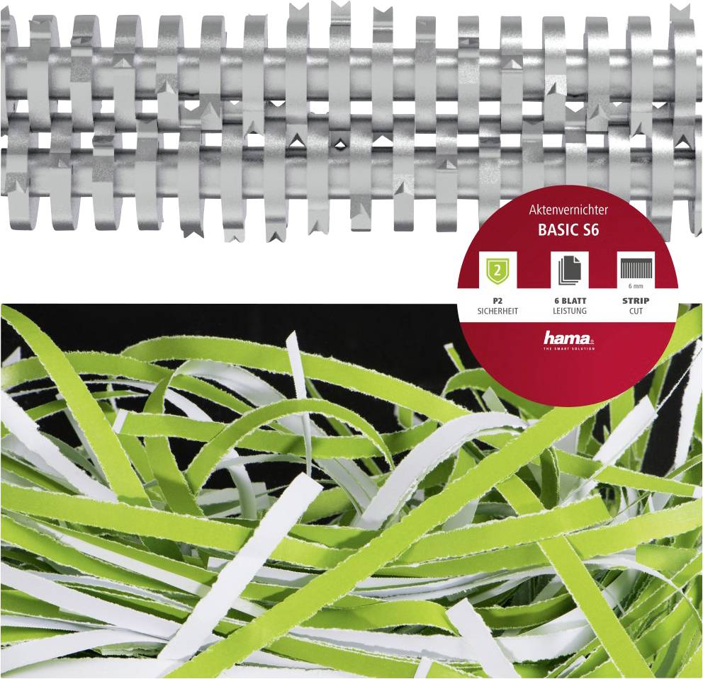 Hama Basic S6 Aktenvernichter 7 Blatt Streifenschnitt 6 mm P-1 8 l