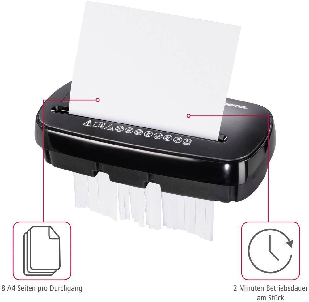 Hama Basic S8CD Aktenvernichter 9 Blatt Streifenschnitt 6mm P-1 11l Vernichtet auch CDs, DVDs