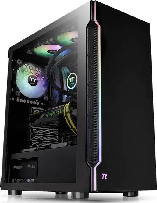 Thermaltake H200 TG RGB Midi-Tower PC-Gehäuse Schwarz Integrierte Beleuchtung, 1 vorinstallierter L