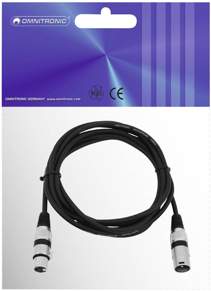 Omnitronic 3022045N XLR Verbindungskabel [1x XLR-Stecker 3 polig - 1x XLR-Buchse 3 polig] 1.50m Schwarz