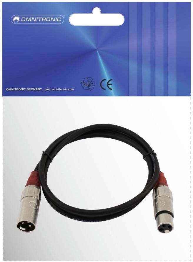 Omnitronic 3022045R XLR Verbindungskabel [1x XLR-Stecker 3 polig - 1x XLR-Buchse 3 polig] 1.50m Schwarz