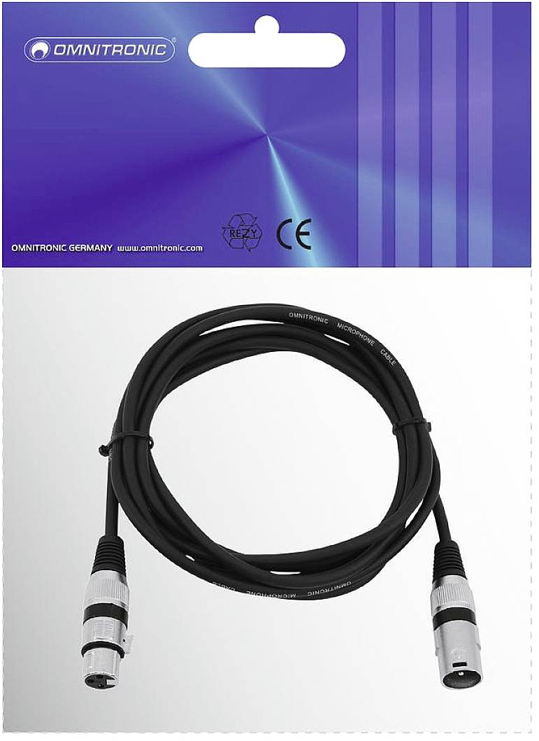 Omnitronic 3022047N XLR Verbindungskabel [1x XLR-Stecker 3 polig - 1x XLR-Buchse 3 polig] 3.00 m Sc