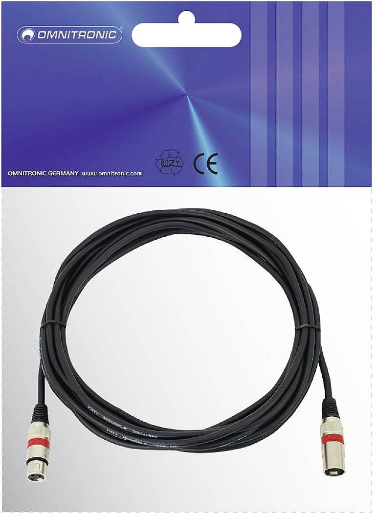 Omnitronic 3022052R XLR Verbindungskabel [1x XLR-Stecker 3 polig - 1x XLR-Buchse 3 polig] 7.50 m Schwarz