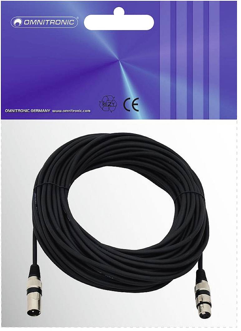 Omnitronic 30220590 XLR Verbindungskabel [1x XLR-Stecker 3 polig - 1x XLR-Buchse 3 polig] 25.00m Schwarz