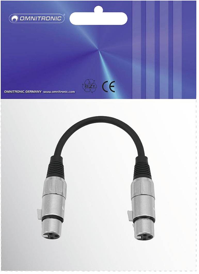Omnitronic 3022075C XLR Adapterkabel [1x XLR-Buchse 3 polig - 1x XLR-Buchse 3 polig] 0.15m Schwarz