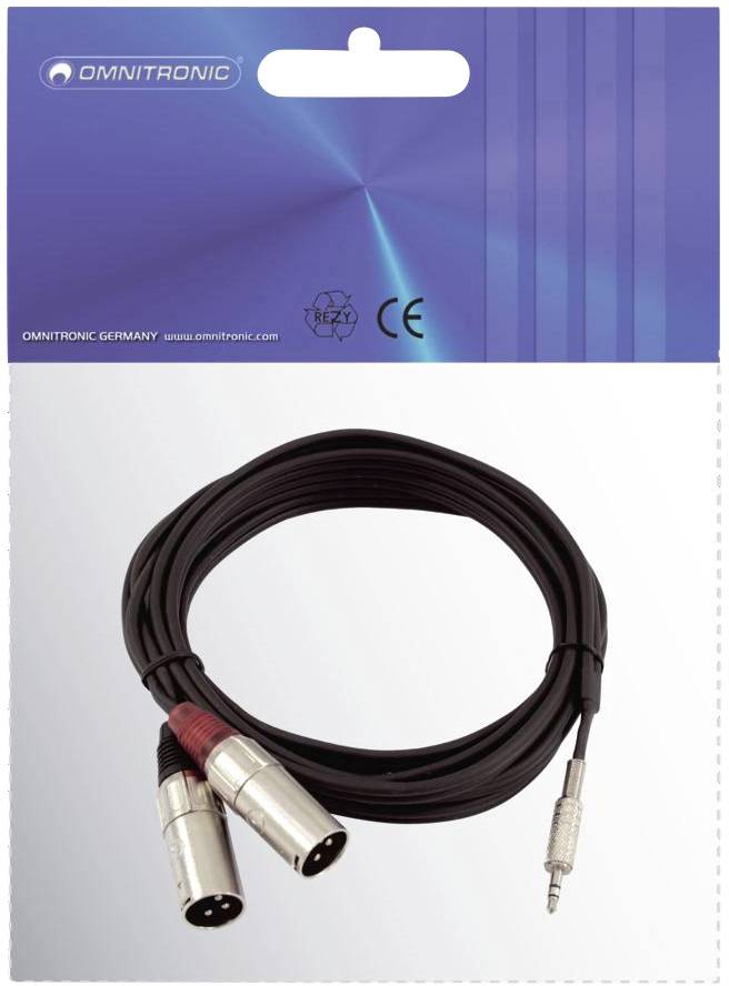 Omnitronic 30225157 XLR Adapterkabel [1x Klinkenstecker 3.5mm - 2x XLR-Stecker 3 polig] 3.00m Schwarz