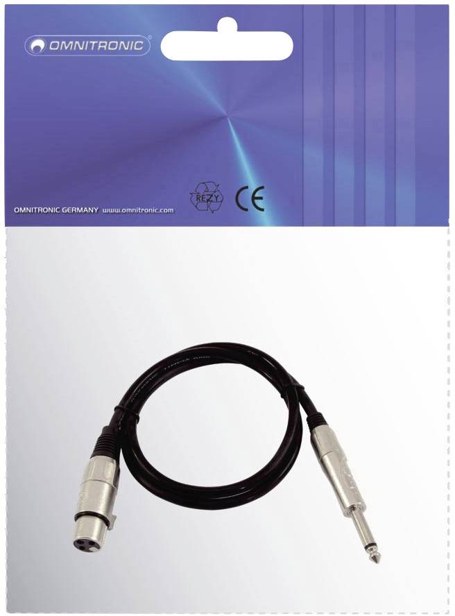 Omnitronic 3022516L XLR Adapterkabel [1x XLR-Buchse 3 polig - 1x Klinkenstecker 6.3mm (mono)] 0.90m Schwarz