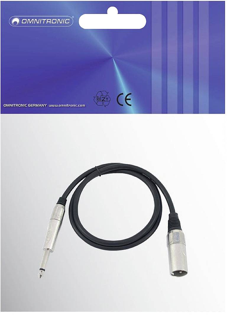 Omnitronic 3022519A XLR Adapterkabel [1x XLR-Stecker 3 polig - 1x Klinkenstecker 6.3mm (mono)] 0.90m Schwarz