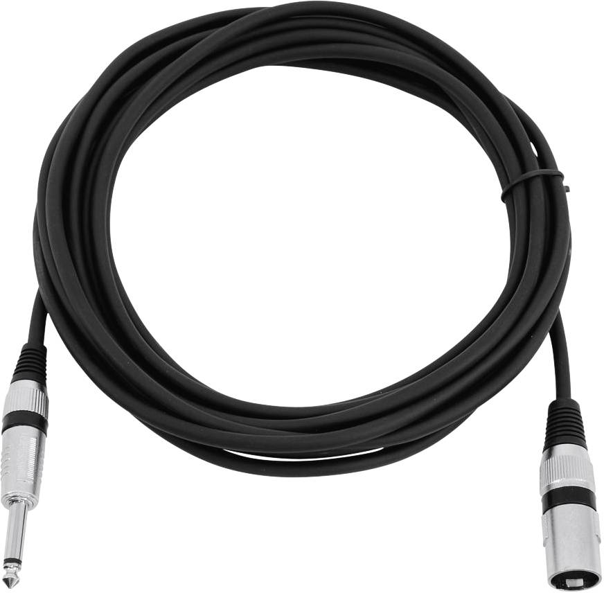 Audio-Kabel mit einem 6,35 mm Klinkenstecker an einem Ende und einem XLR-Stecker am anderen Ende, geeignet für Audioverbindungen.