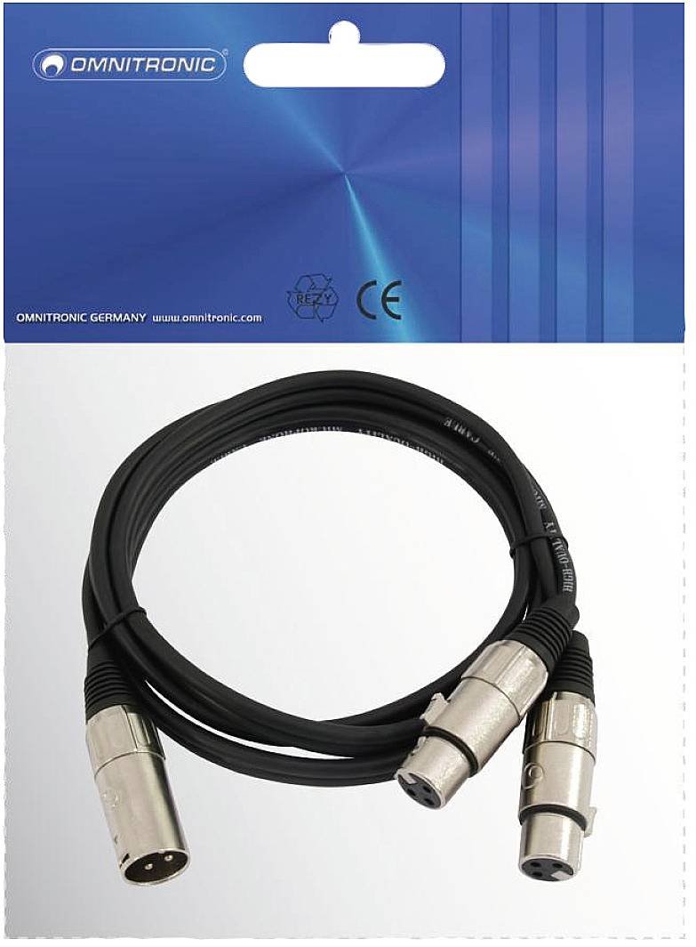 Omnitronic 30225207 XLR Adapterkabel [1x XLR-Stecker 3 polig - 2x XLR-Buchse 3 polig] 0.50m Schwarz