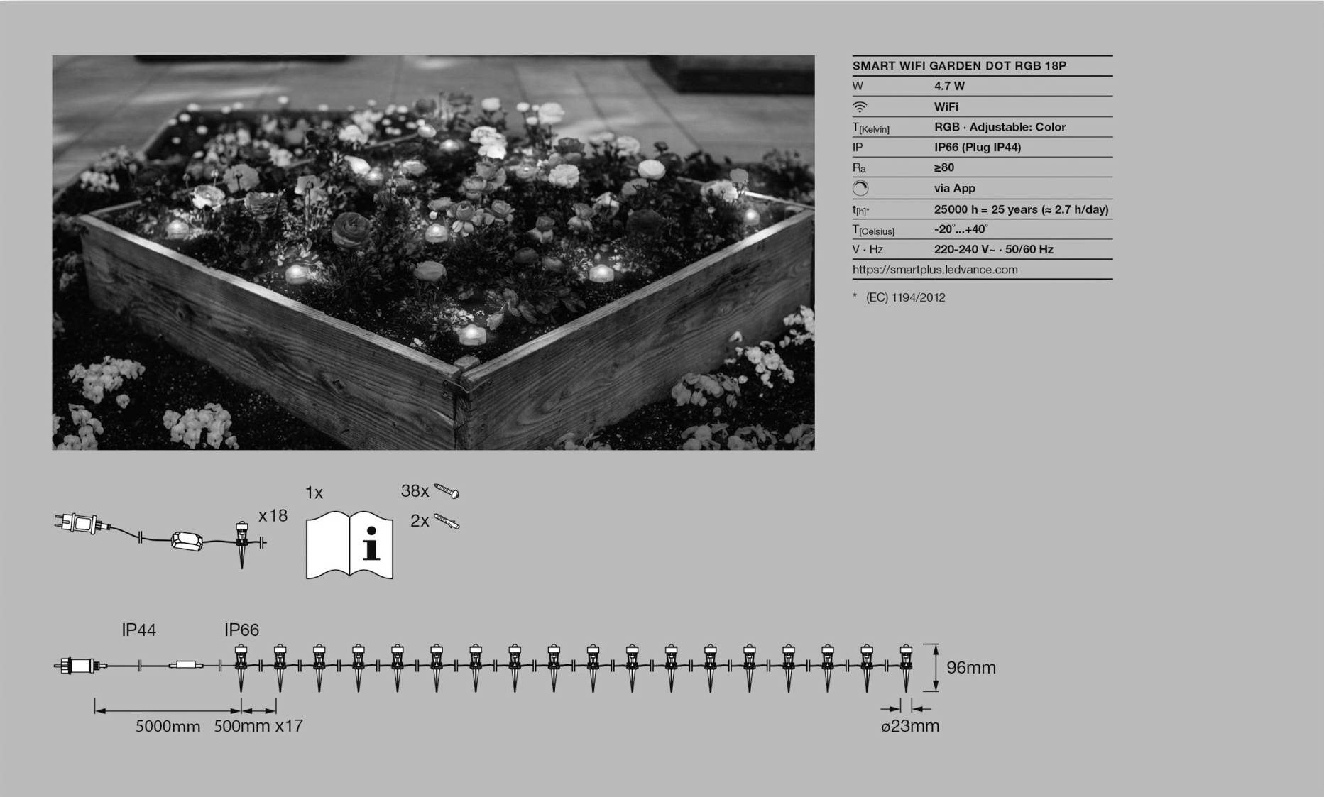 LEDVANCE 4058075478558 SMART+ GARDEN SPOT MINI RGBW WIFI 18pcs LED-Gartenleuchte LED LED fest eingebaut 4.7 W Klar