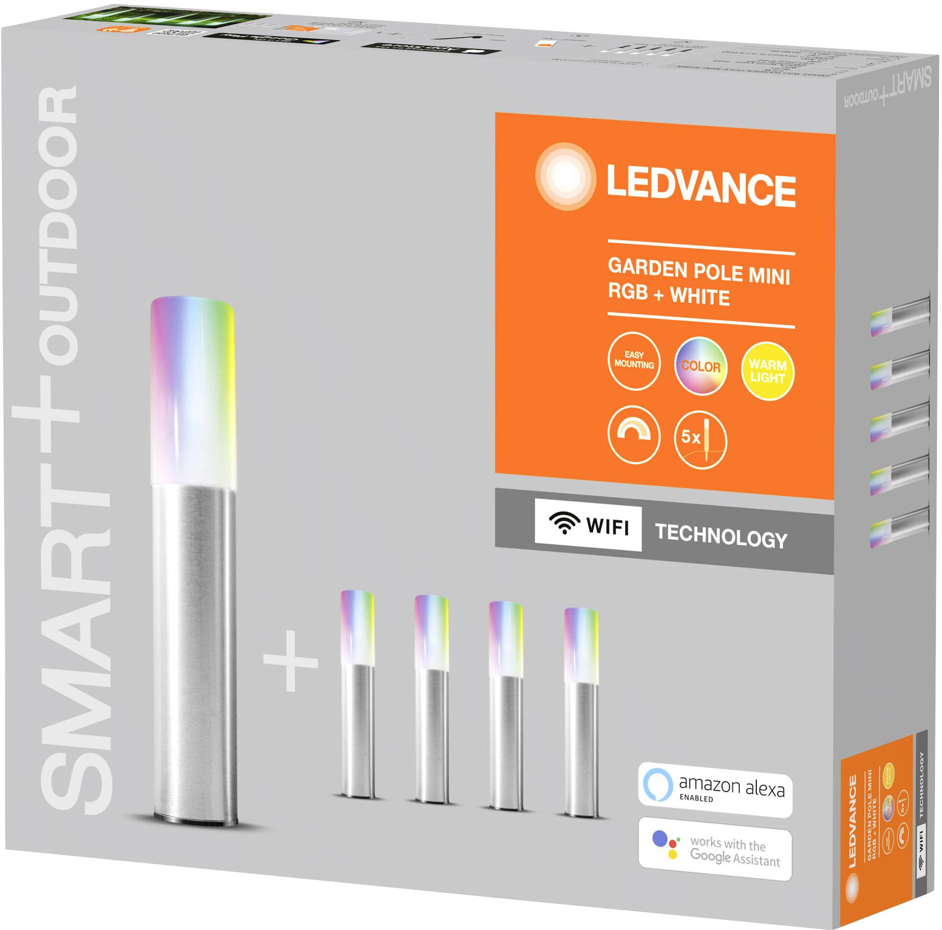 LEDVANCE 4058075478190 SMART+ GARDENPOLE MINI MULTICOLOR RGBW WIFI LED-Gartenleuchte LED LED fest eingebaut 3.8W Silber