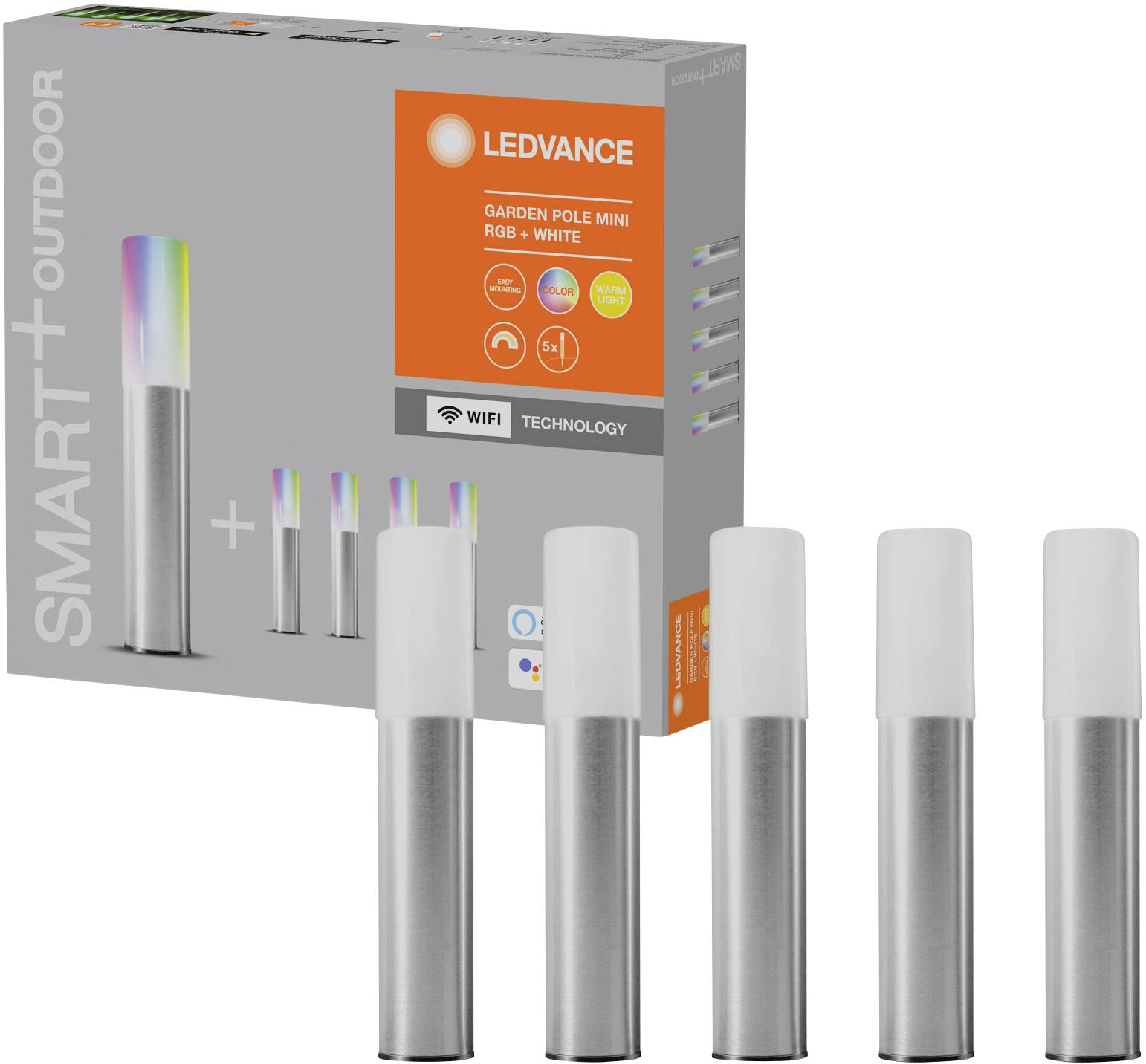 LEDVANCE 4058075478190 SMART+ GARDENPOLE MINI MULTICOLOR RGBW WIFI LED-Gartenleuchte LED LED fest eingebaut 3.8W Silber