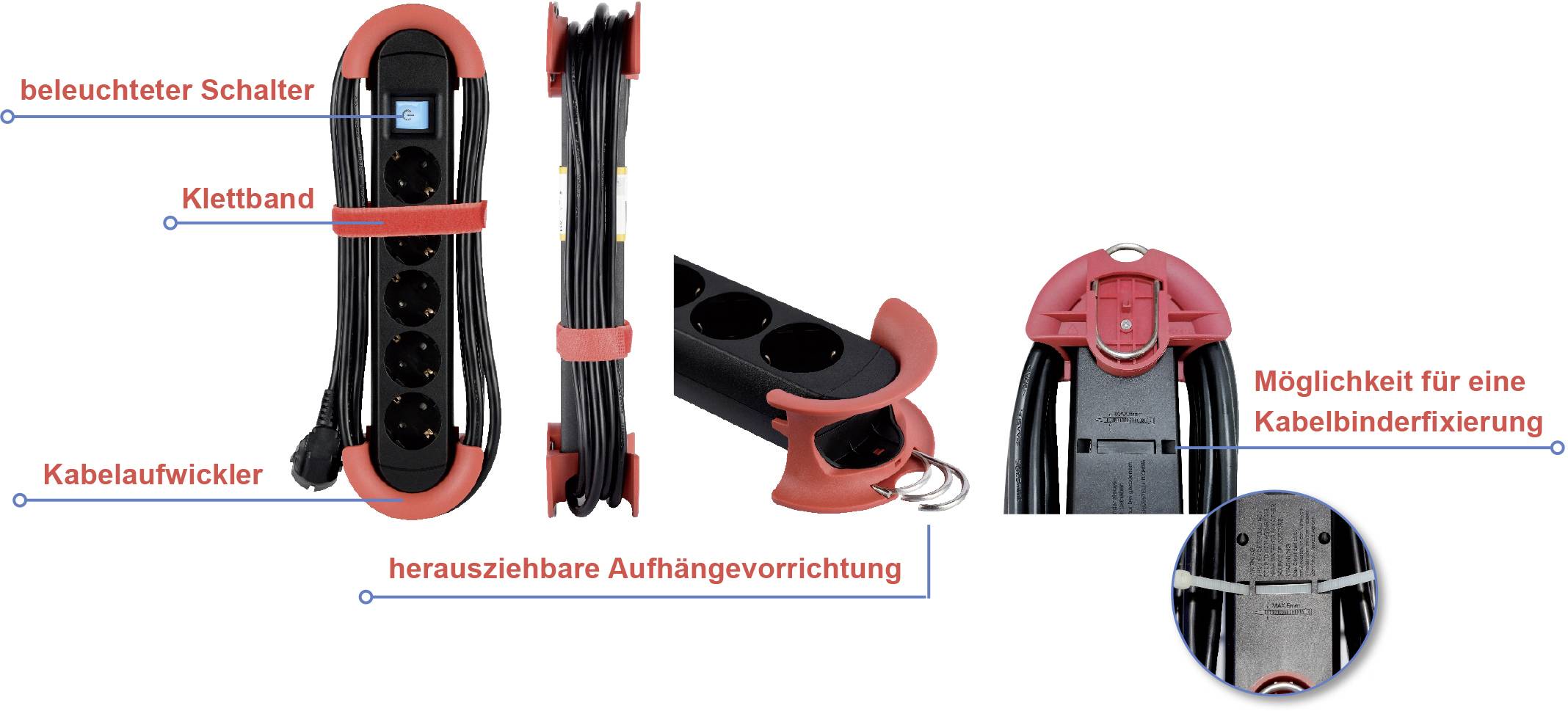 Maxtrack NV 60-5L Steckdosenleiste mit Schalter Schwarz Schutzkontakt 1St.