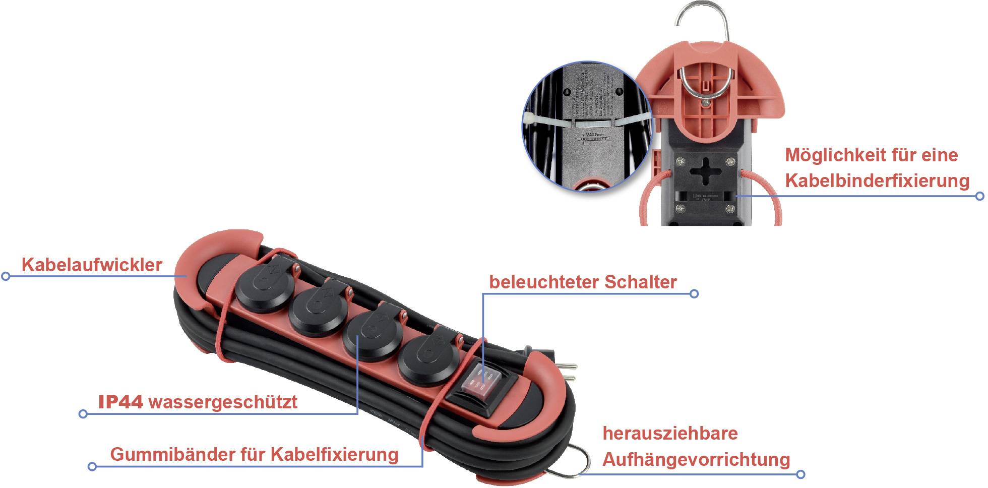 Maxtrack NV 61-5L Steckdosenleiste mit Schalter Schwarz Schutzkontakt 1St.