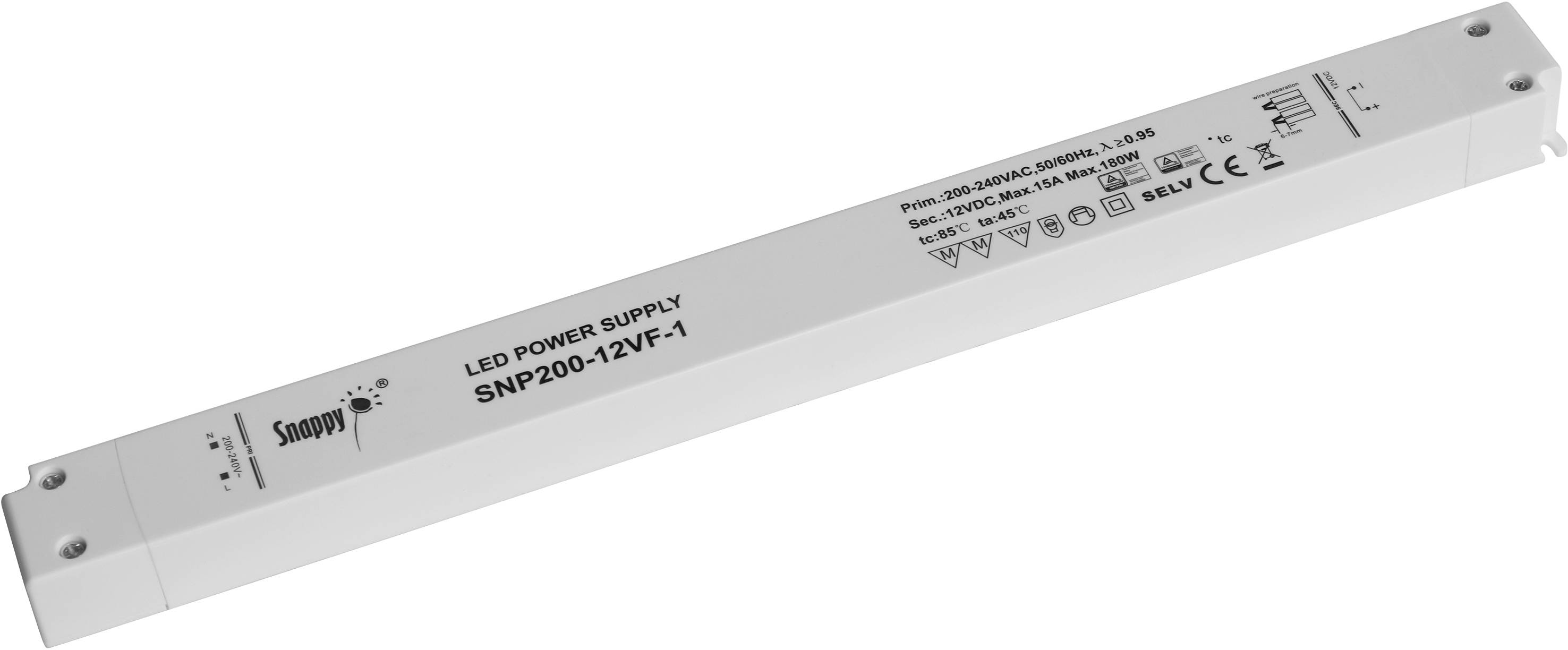 Dehner Elektronik SNP200-12VF-1 LED-Trafo, LED-Treiber Konstantspannung 180W 15A 12 V/DC Überlastschutz, Möbelzulassung 1St.