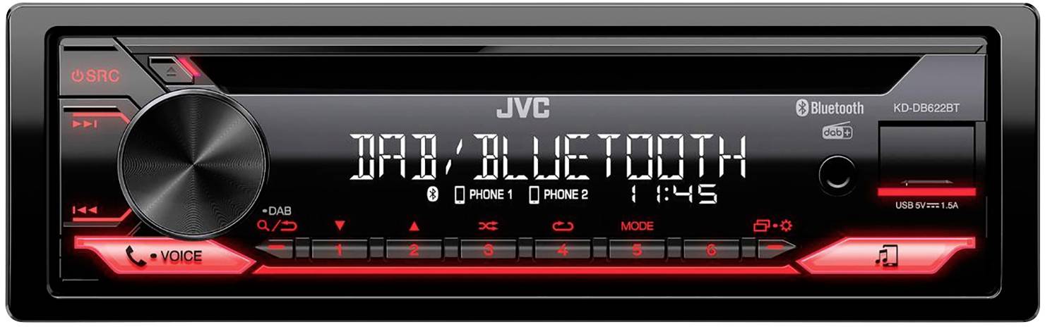 JVC KDDB622BT Autoradio Anschluss für Lenkradfernbedienung, Bluetooth®-Freisprecheinrichtung, DAB+ Tuner