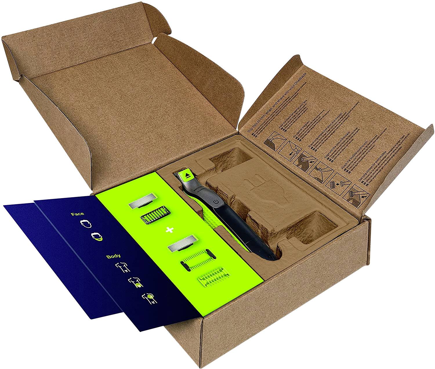 Philips OneBlade QP2630/30 Präzisions Trimmer, Bartschneider, Rasierer abwaschbar Schwarz, Grün, Silber