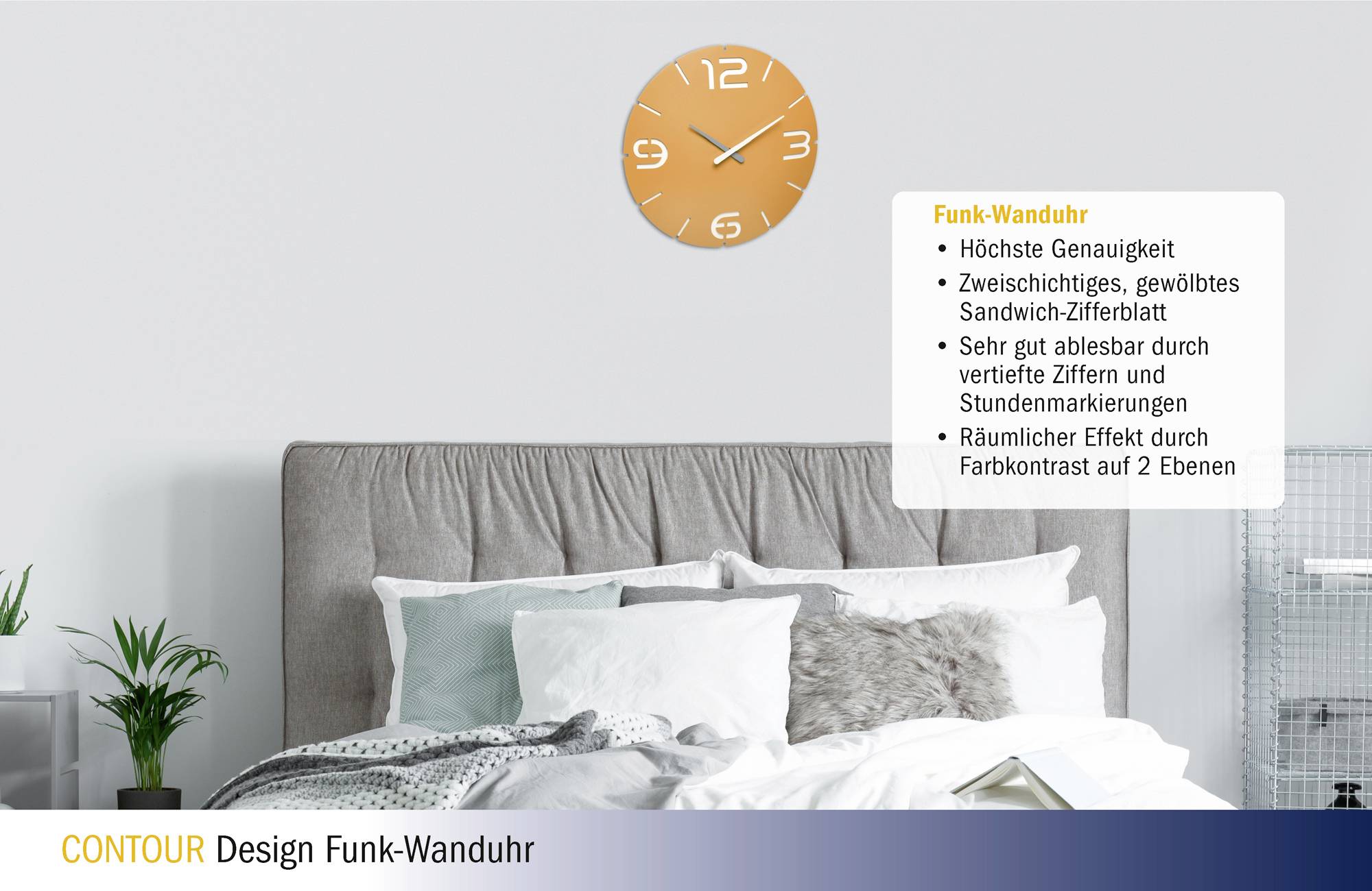 TFA Dostmann 60.3536.07 Funk Wanduhr 350mm x 35mm Sonnengelb