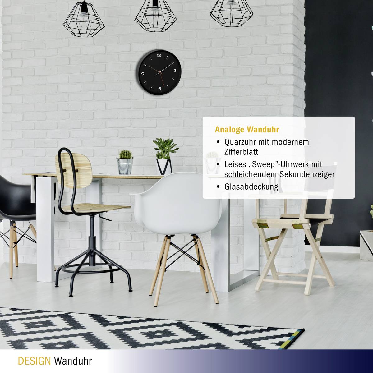 TFA Dostmann 60.3056.01 Quarz Wanduhr 309mm x 50mm Petrolblau