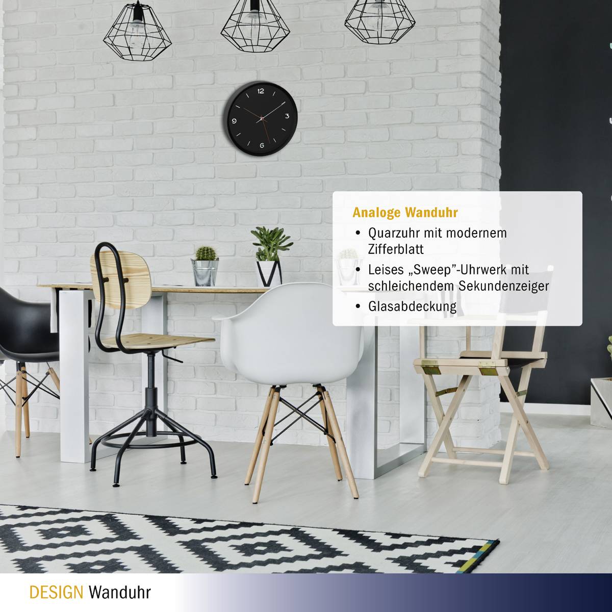 TFA Dostmann 60.3056.01 Quarz Wanduhr 309mm x 50mm Petrolblau