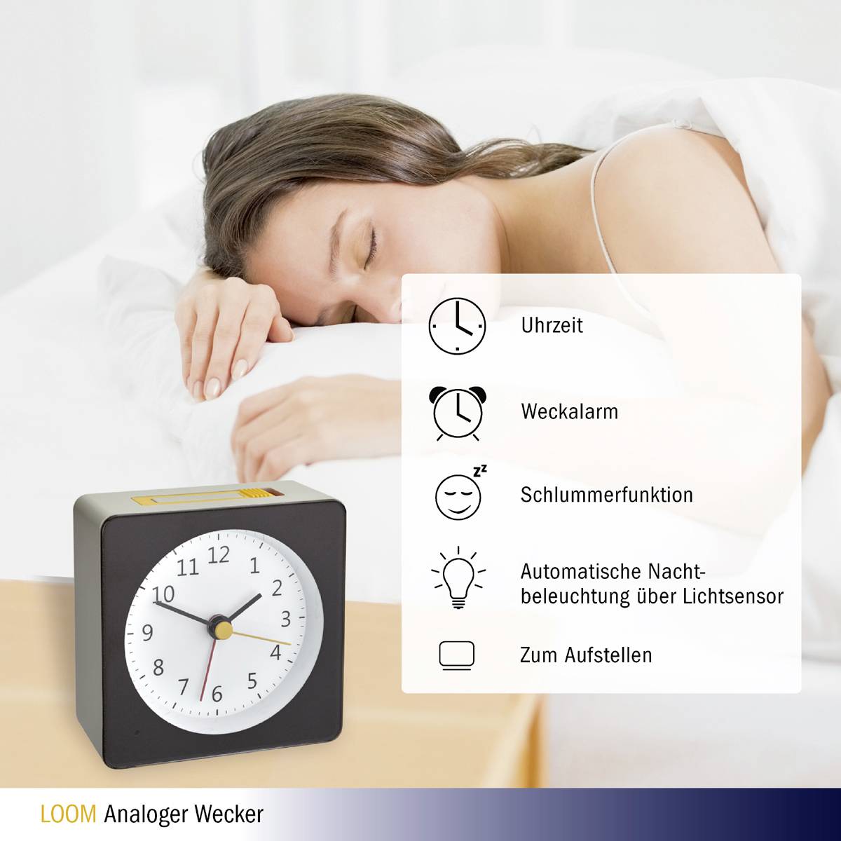 TFA Dostmann 60.1031.10 Quarz Wecker Grau, Gelb Alarmzeiten 1