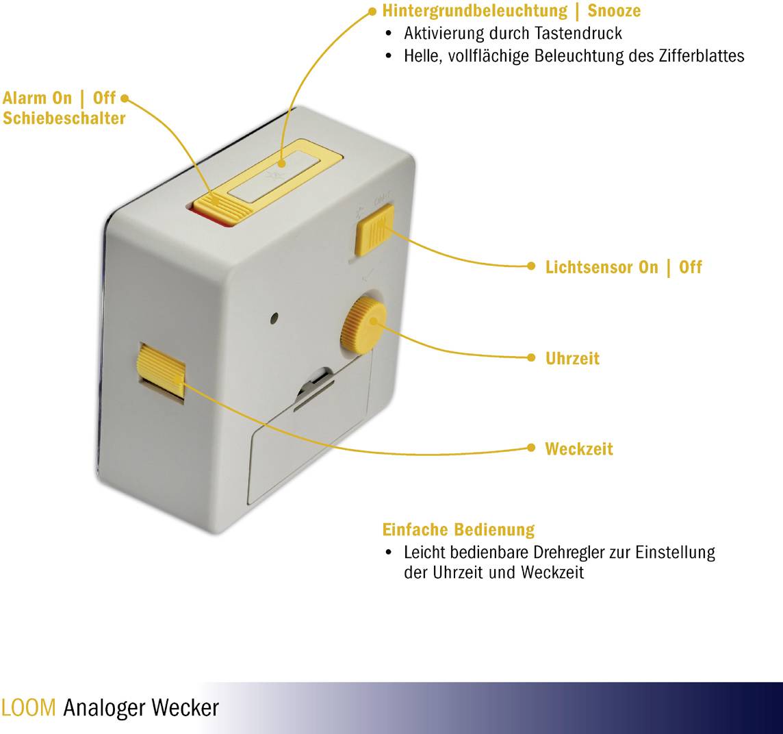 TFA Dostmann 60.1031.10 Quarz Wecker Grau, Gelb Alarmzeiten 1