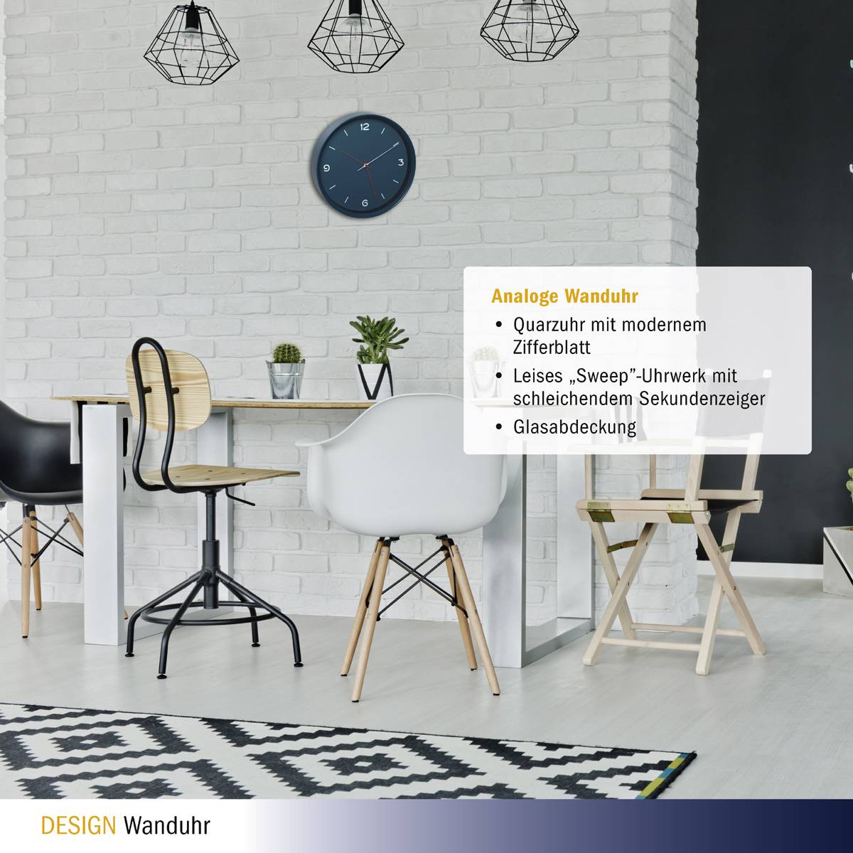 TFA Dostmann 60.3056.06 Quarz Wanduhr 309mm x 50mm Petrolblau