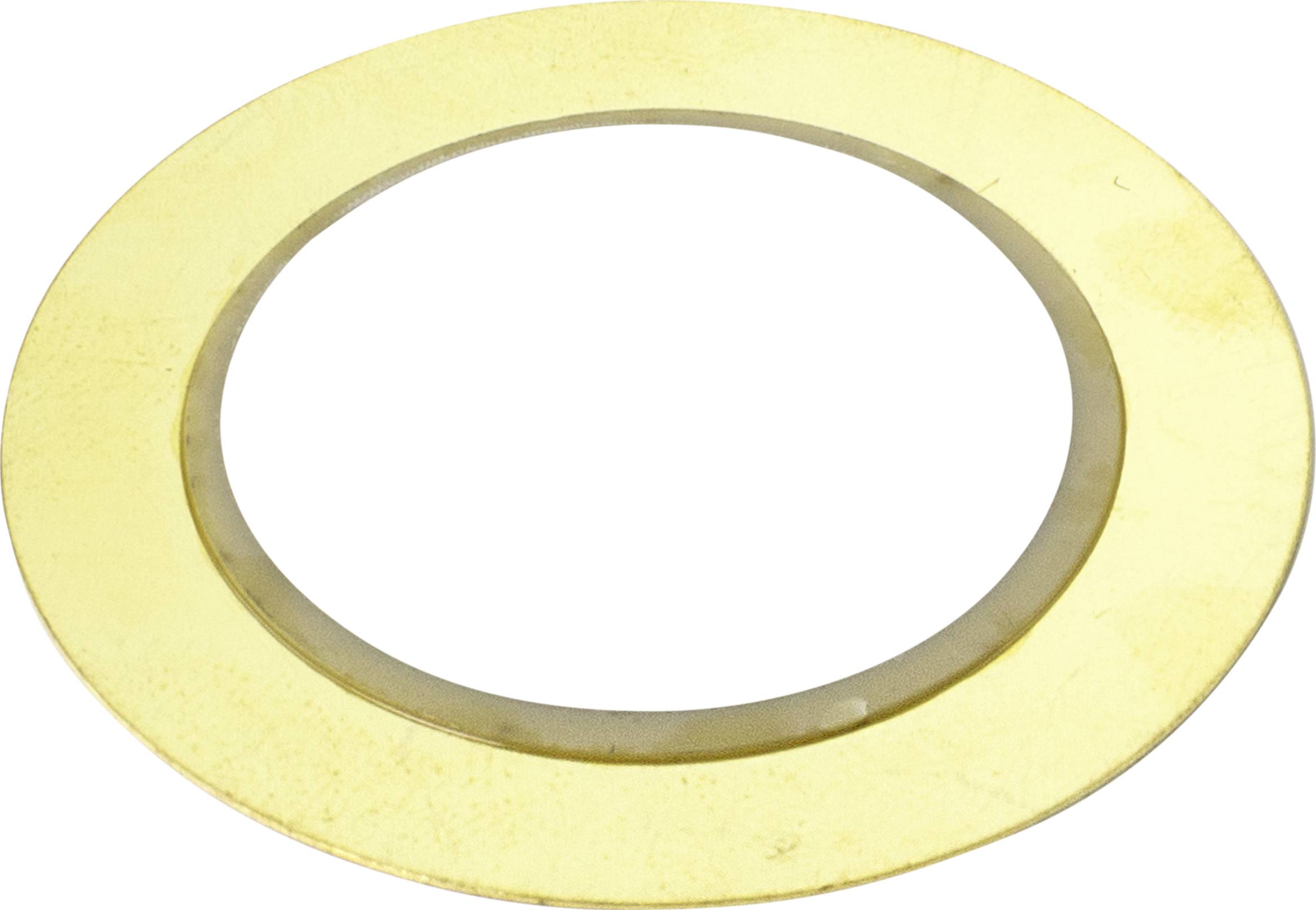 Ein flacher, runder, gelber Ring aus Metall oder Kunststoff.
