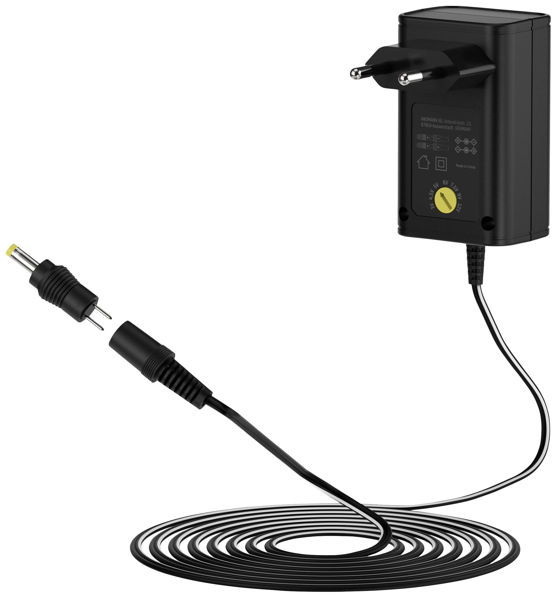 Ansmann 1201-0021 Steckernetzteil, einstellbar 12 V/DC, 9 V/DC, 7.5 V/DC, 6 V, 4.5 V/DC, 3 V 300 mA