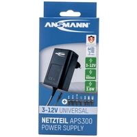 Ansmann 1201-0021 Steckernetzteil, einstellbar 12 V/DC, 9 V/DC, 7.5 V/DC, 6 V, 4.5 V/DC, 3V 300mA 3.60W Ansmann 1201-0021 Steckernetzteil, einstellbar 12 V/DC, 9 V/DC, 7.5 V/DC, 6 V, 4.5 V/DC, 3V 300mA 3.60W
