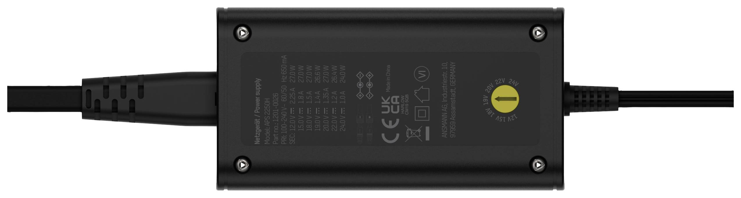 Ansmann 1201-0026 Steckernetzteil, einstellbar 12 V/DC, 24 V/DC, 22 V/DC, 20 V/DC, 19 V/DC, 18 V/DC, 15 V/DC 2250mA 27W