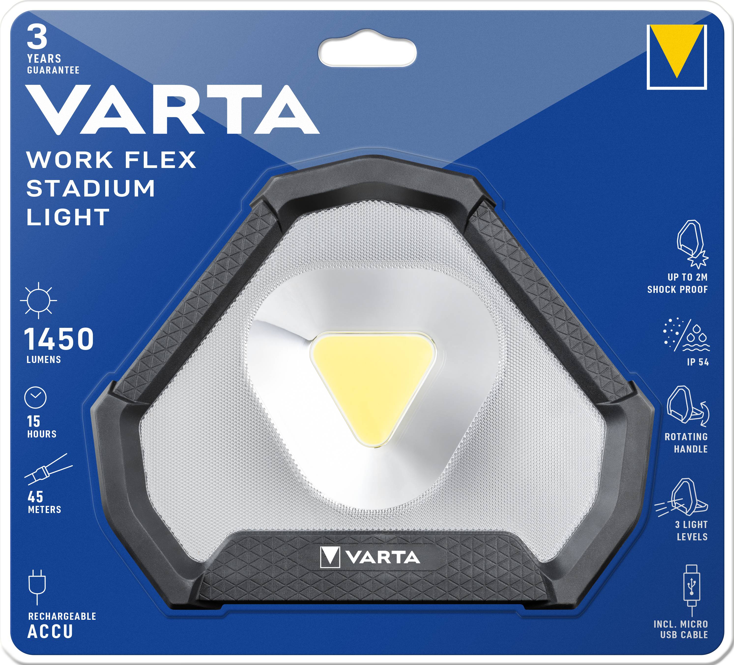 Varta 18647101401 Work Flex Stadium Light LED Arbeitsleuchte akkubetrieben 12 W 1450 lm