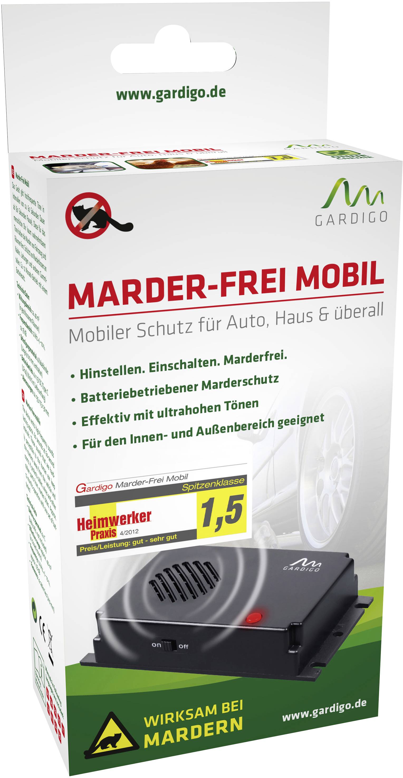 Gardigo Marder-Frei-Mobil Marderabwehr Funktionsart Ultraschall Wirkungsbereich 40 m² 1 St.